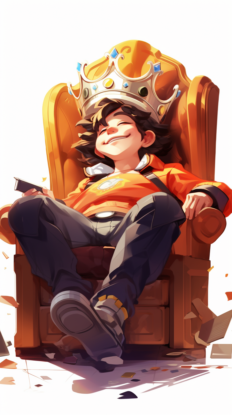 Big Brain Character Sitting Throne Wink Game Illustration