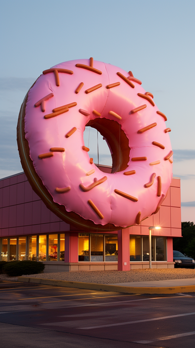 Realistic photo of a big donut shop