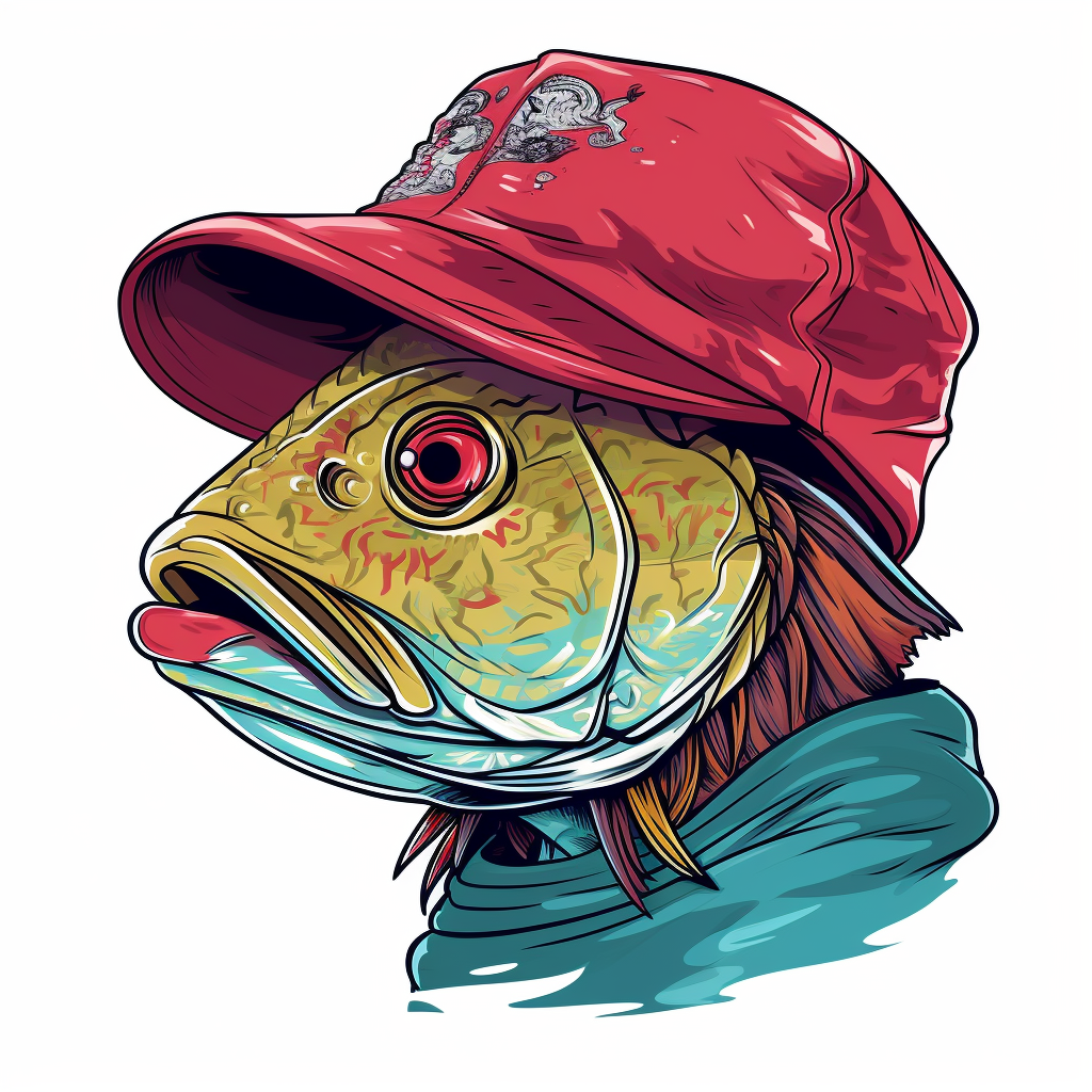 Colorful big fish wearing a bucket hat