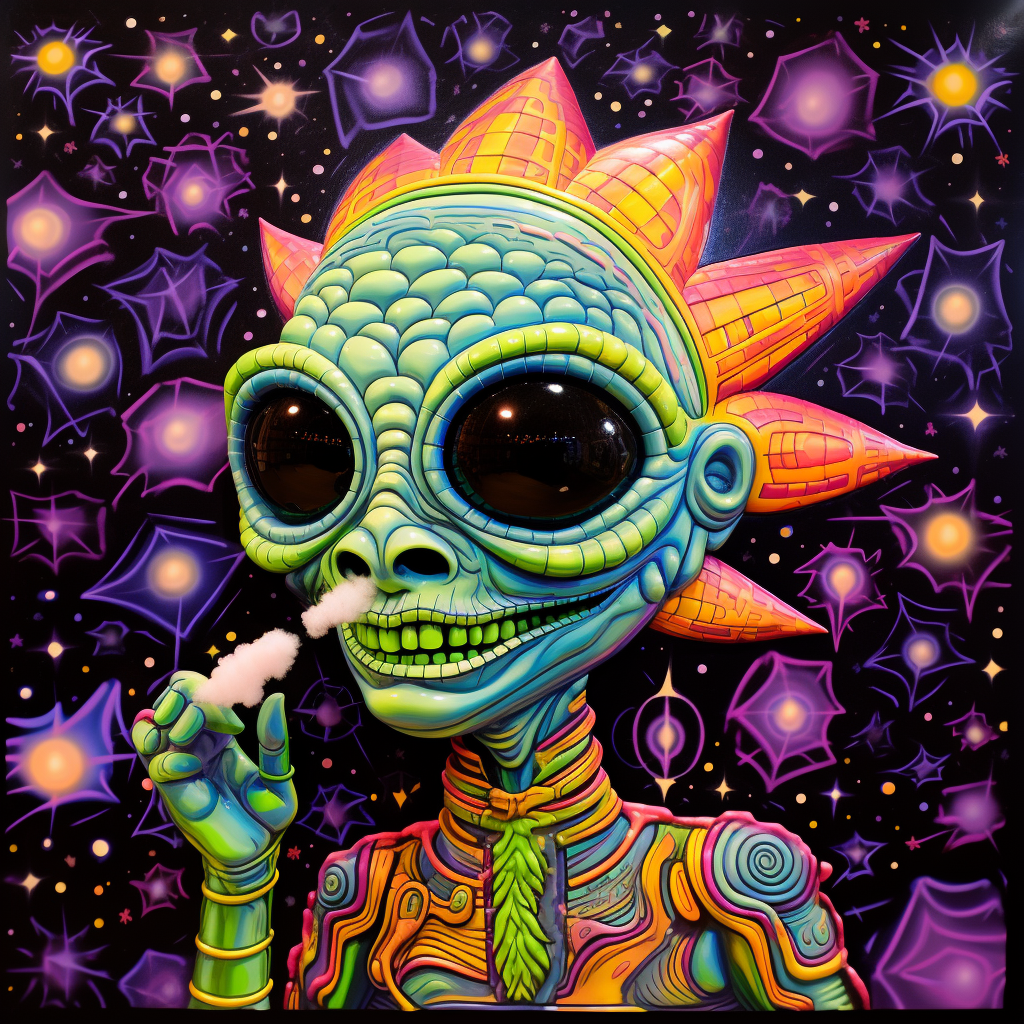 Colorful mosaic of an alien smoking