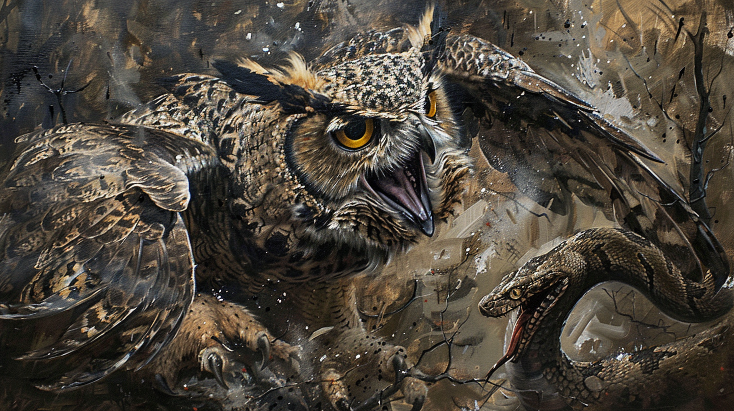 Owl Fighting Snake Art