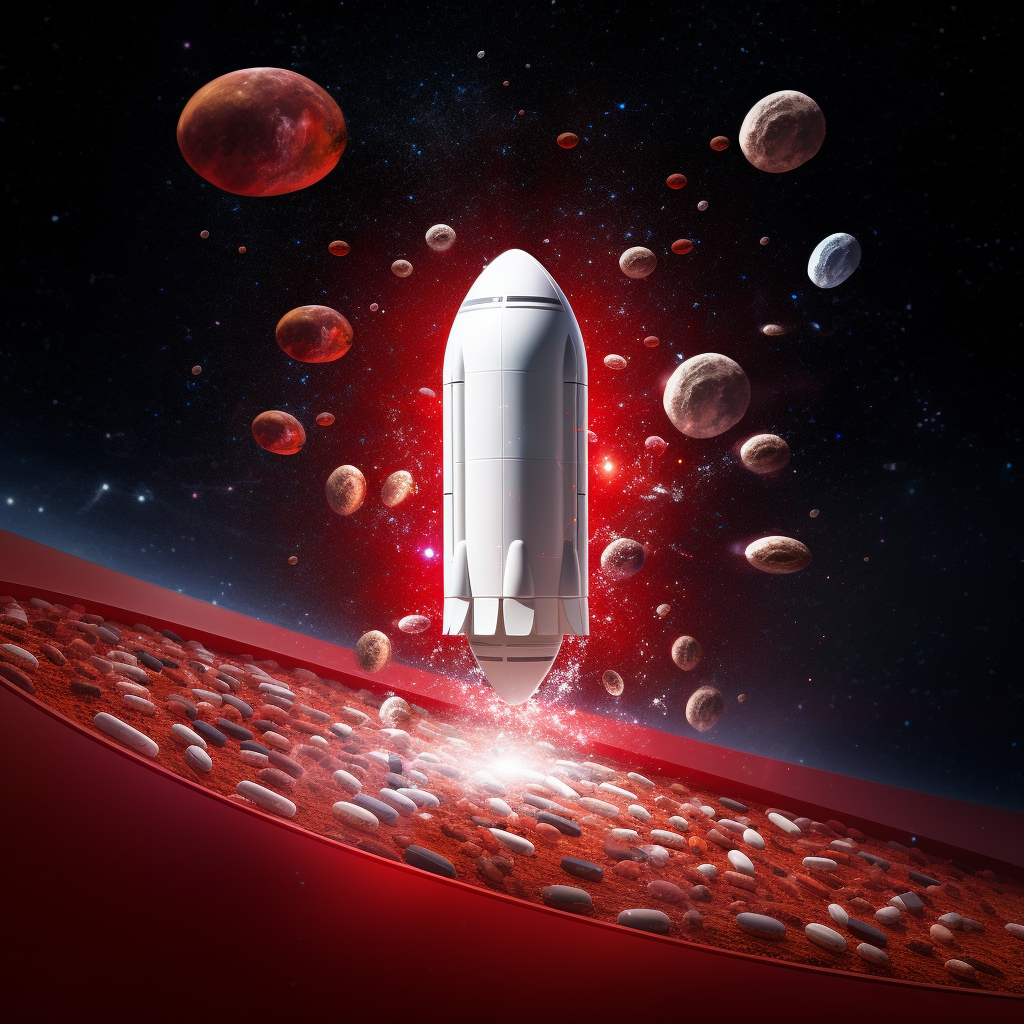 Red and white pill in space