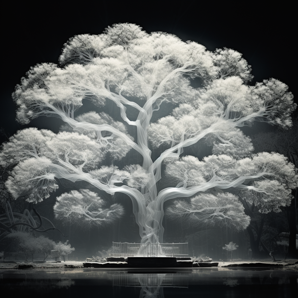 X-ray of a majestic tree in a garden