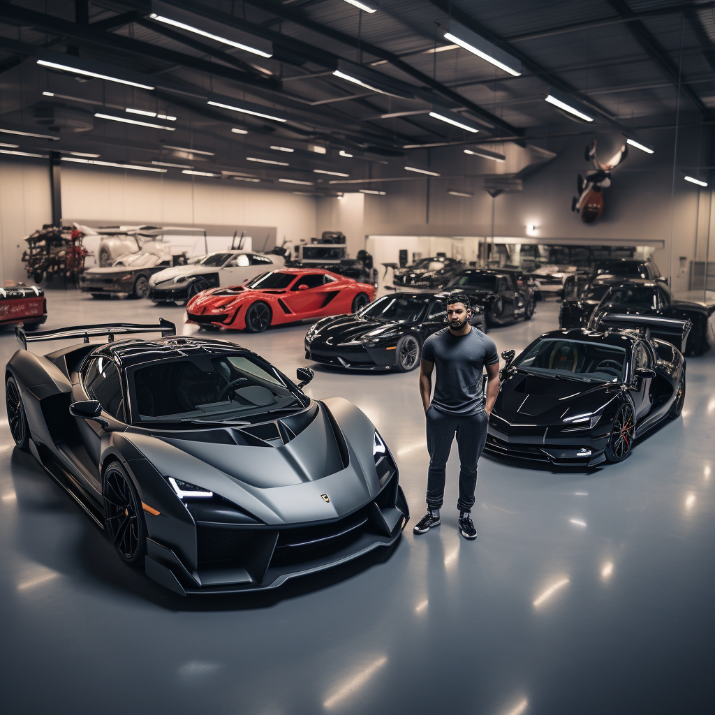 Luxury car garage with expensive supercars