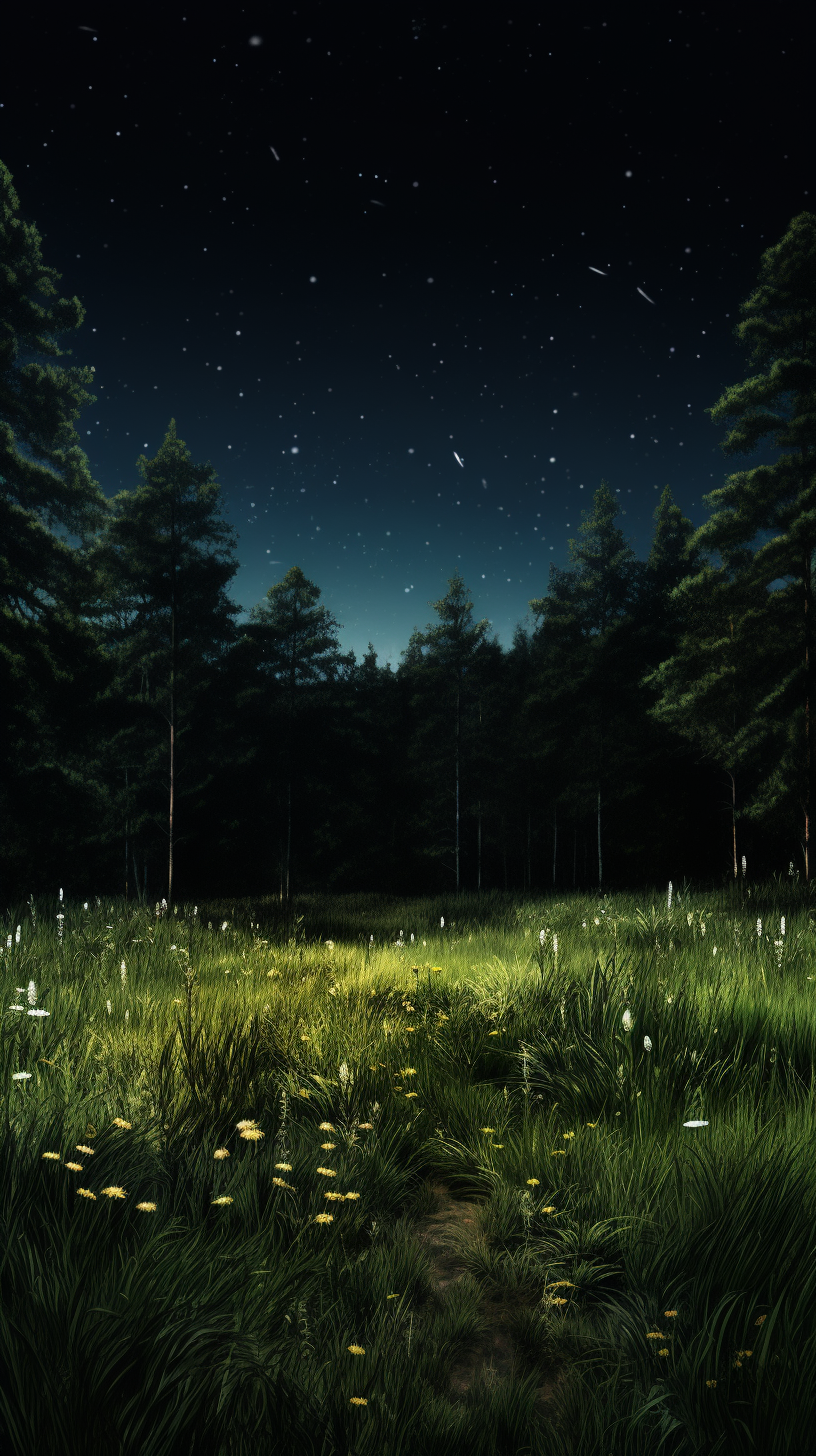 Enchanting bigfood roaming in forest meadow at night