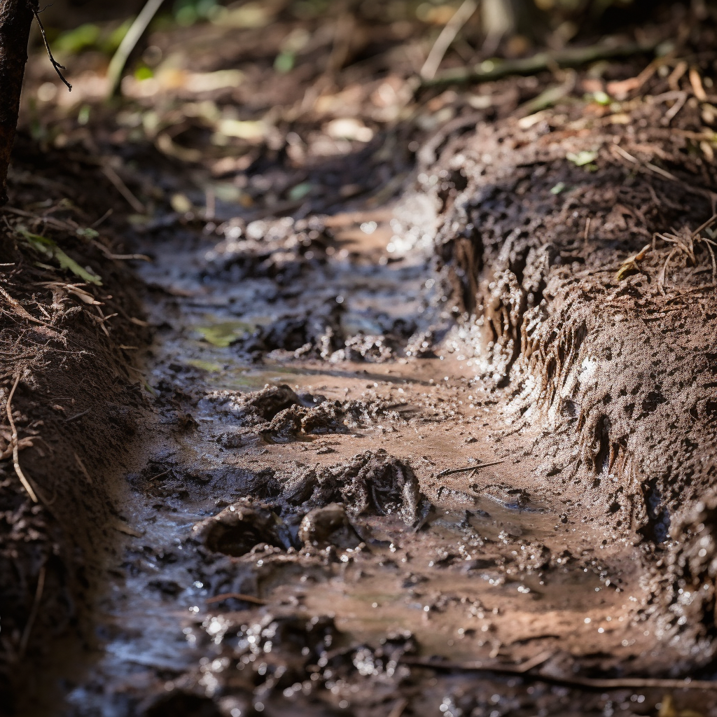 Bigfoot footprints in muddy trail