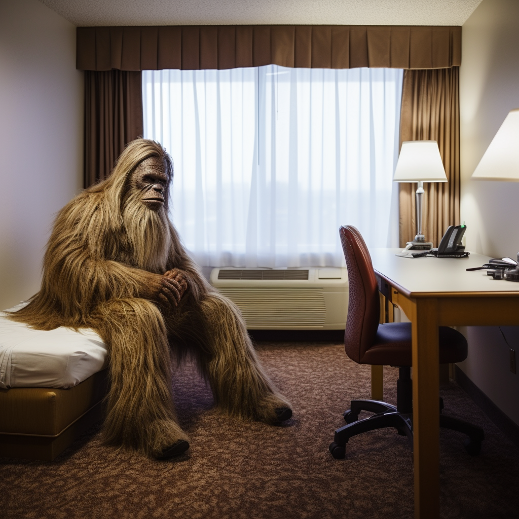 Bigfoot in hotel room with camera