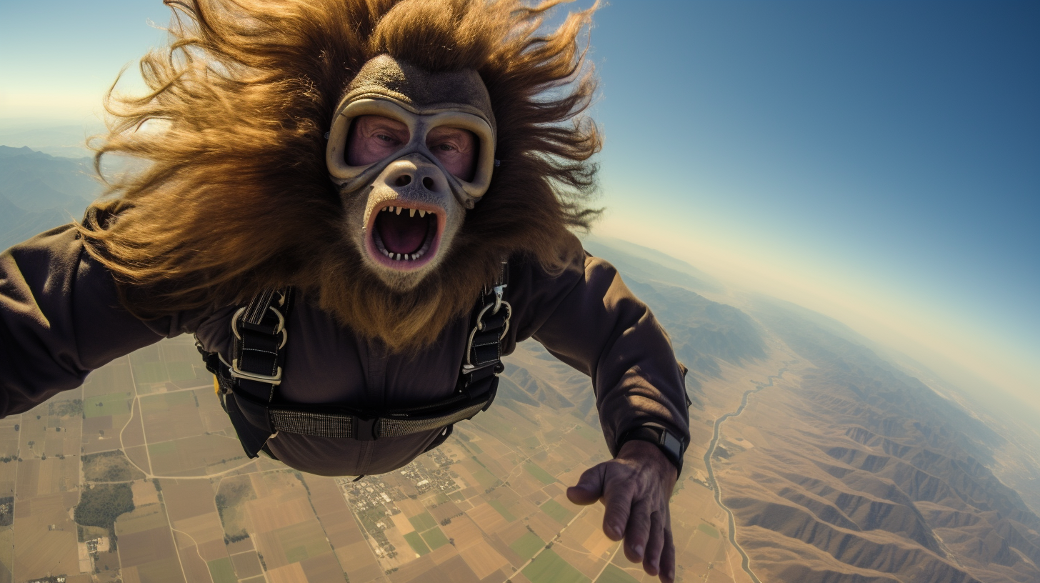 Bigfoot taking a skydiving selfie