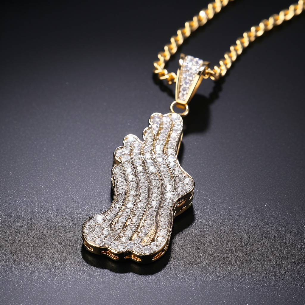 Iced out pendant of Bigfoot's track