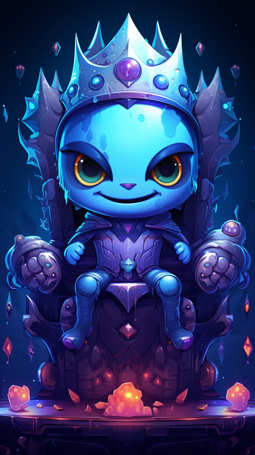 Cute alien sitting on throne, winking - game illustration