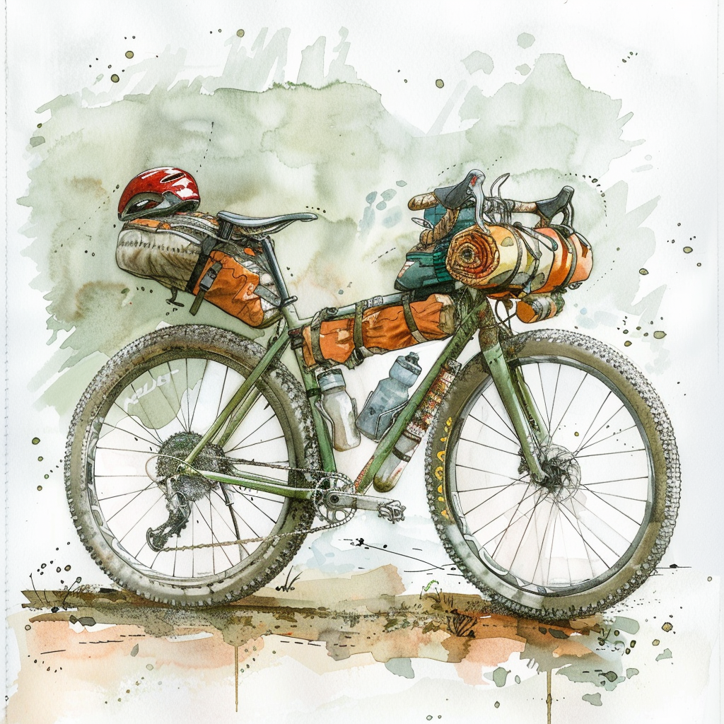 Bikepacking Rig Watercolor Stock Photo