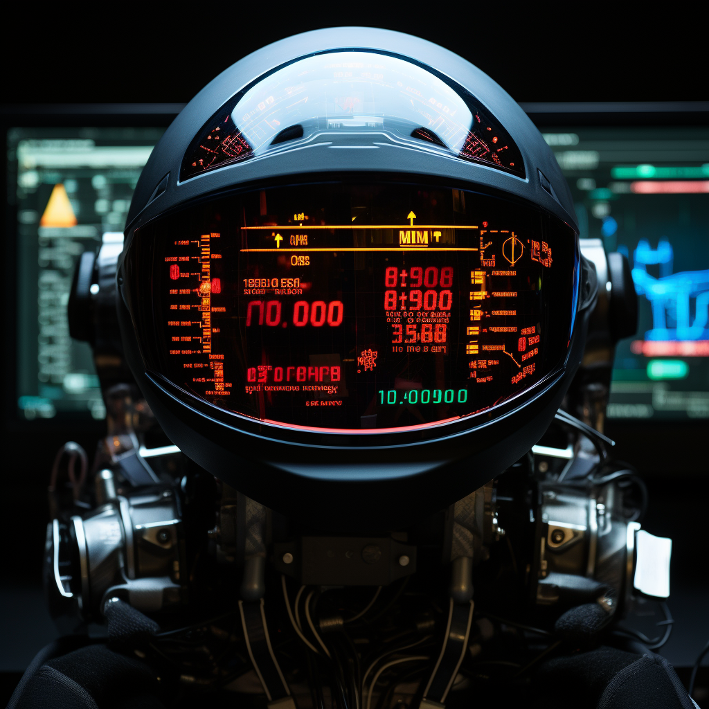 Biker helmet computer display showing speed - Max 6 words