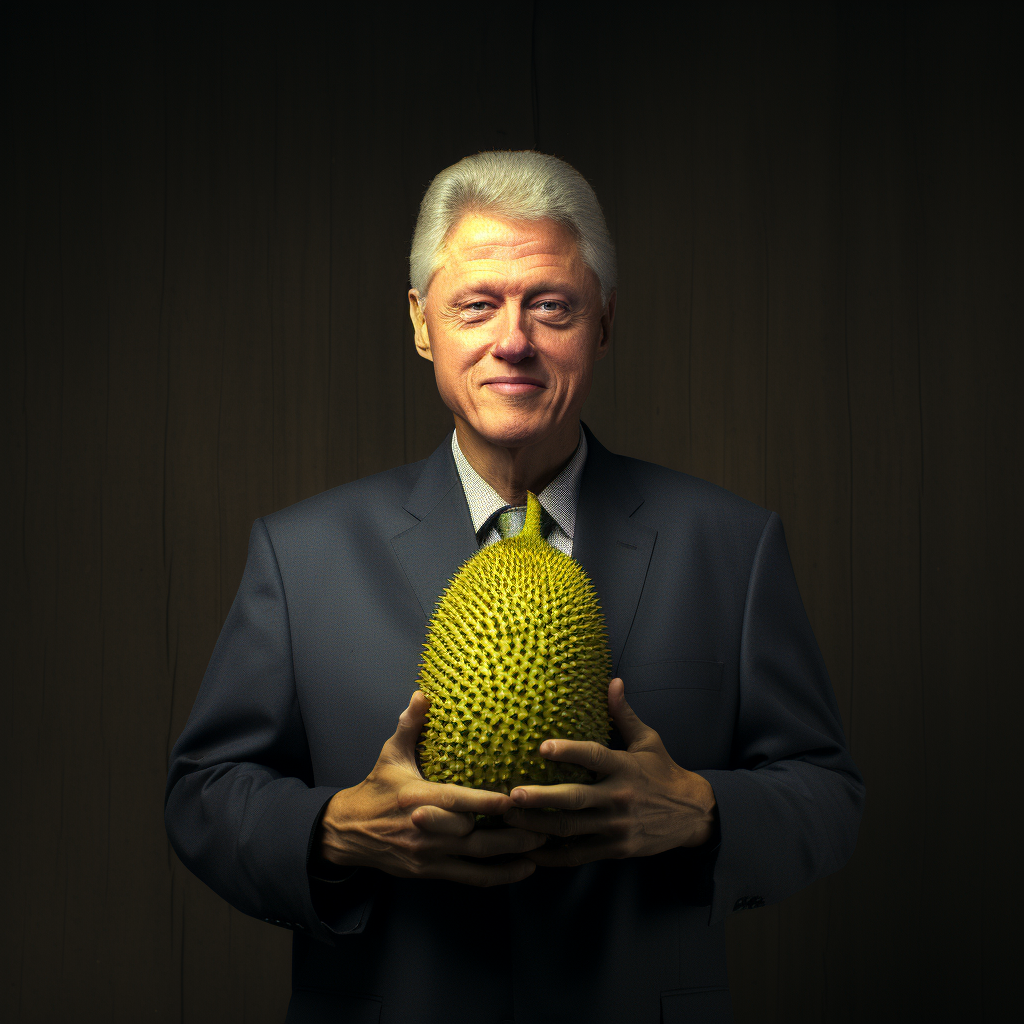 Bill Clinton enjoying durian fruit