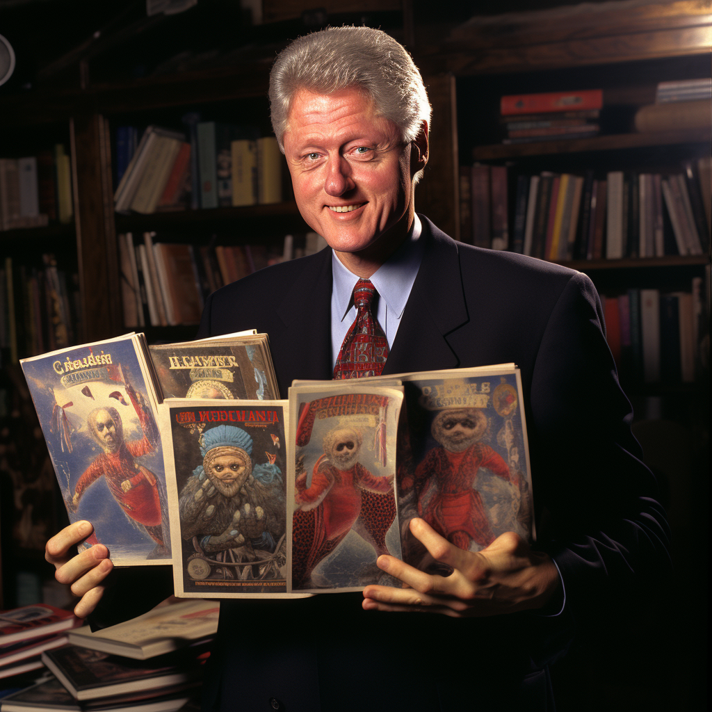 Bill Clinton with a Trading Card Collection