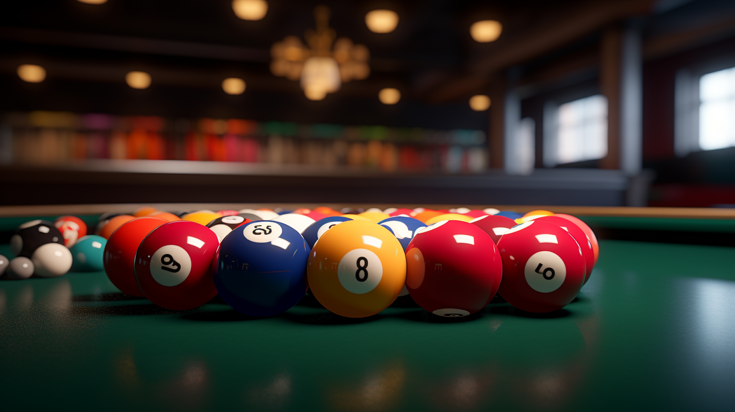 Billiard balls on table from player's view