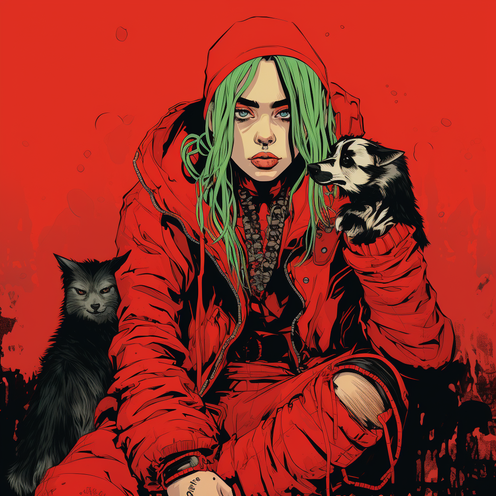 Billie Eilish in Vintage Red Comic Aesthetic