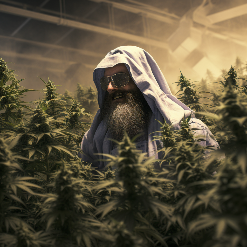 Bin Laden Lookalike surrounded by Marijuana Plants