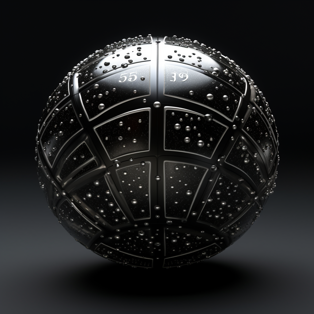 Glittering metallic bingo ball on black background