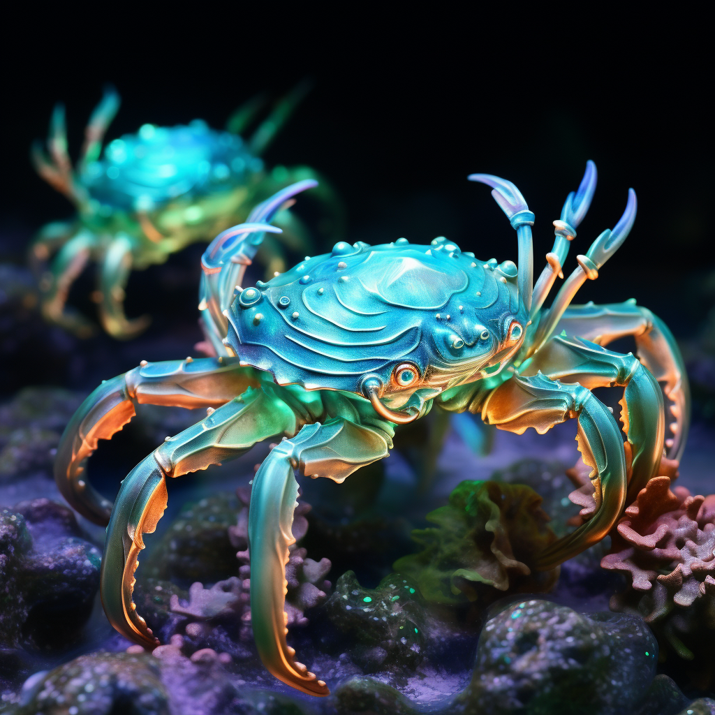 Bioluminescence Crabs Underwater Scene