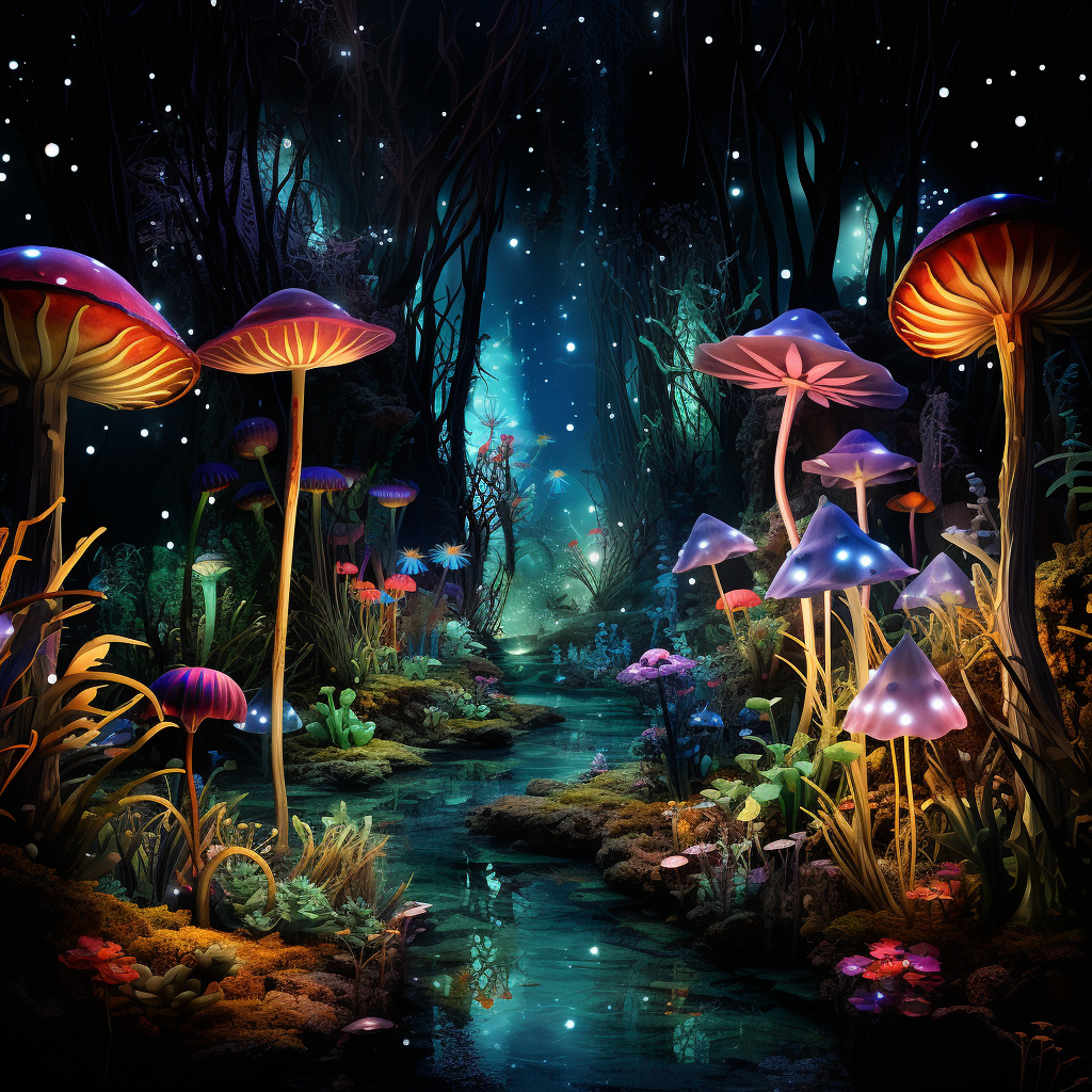 Beautiful bioluminescent garden in full spectrum light