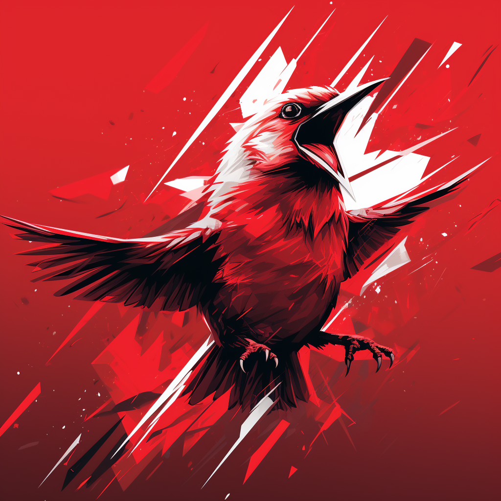 Bird illustration with red background and white triangle