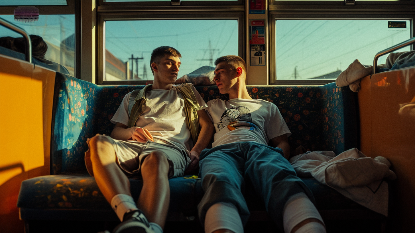 Two Guys in Local Train Compartment