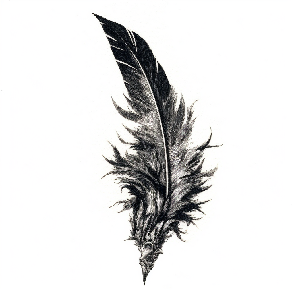 Black-and-white bird feathers W drawing