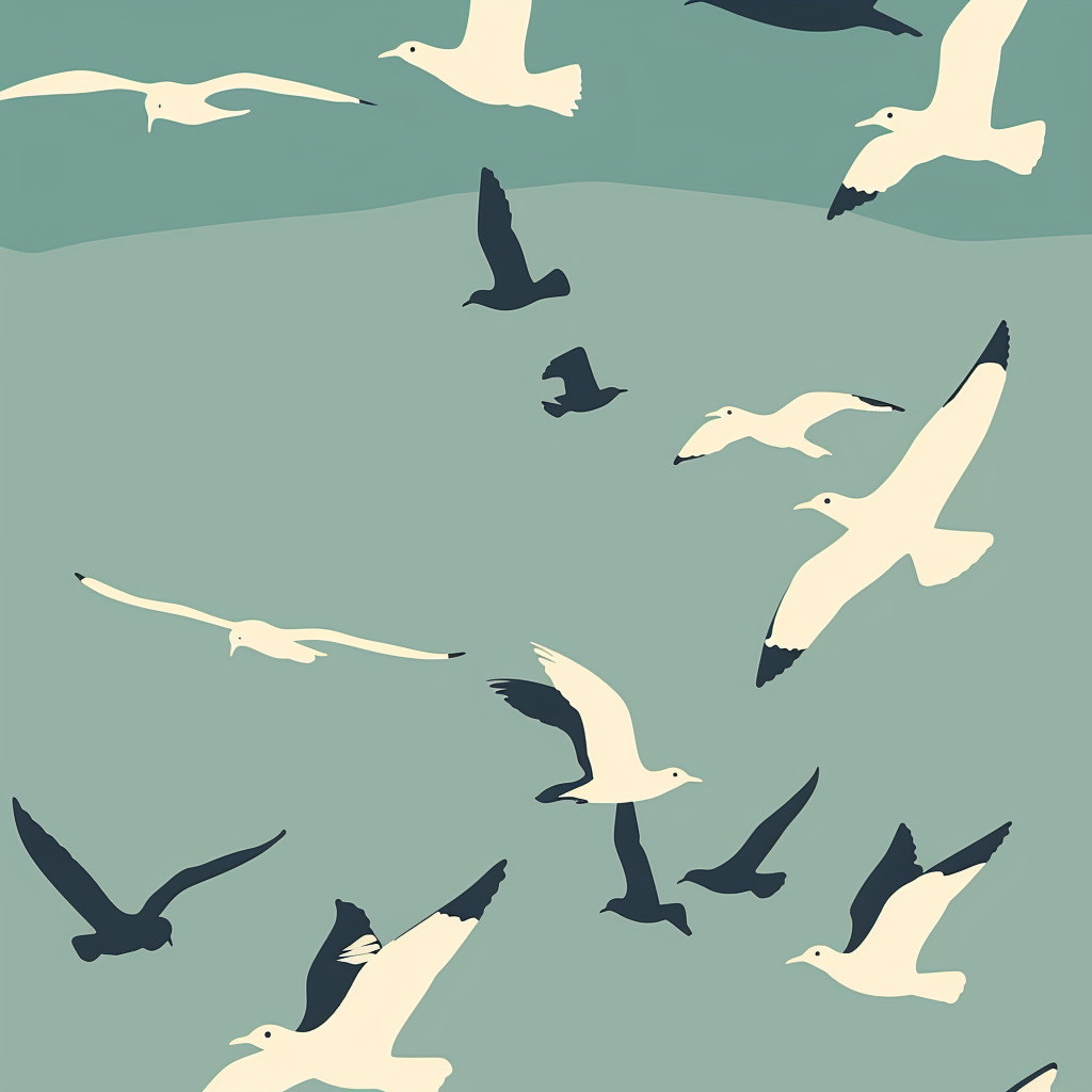 Birds flying bicolour illustration