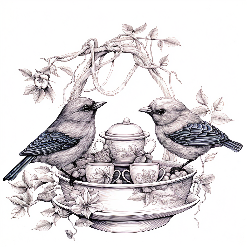 Birds enjoying a tea party in a nest