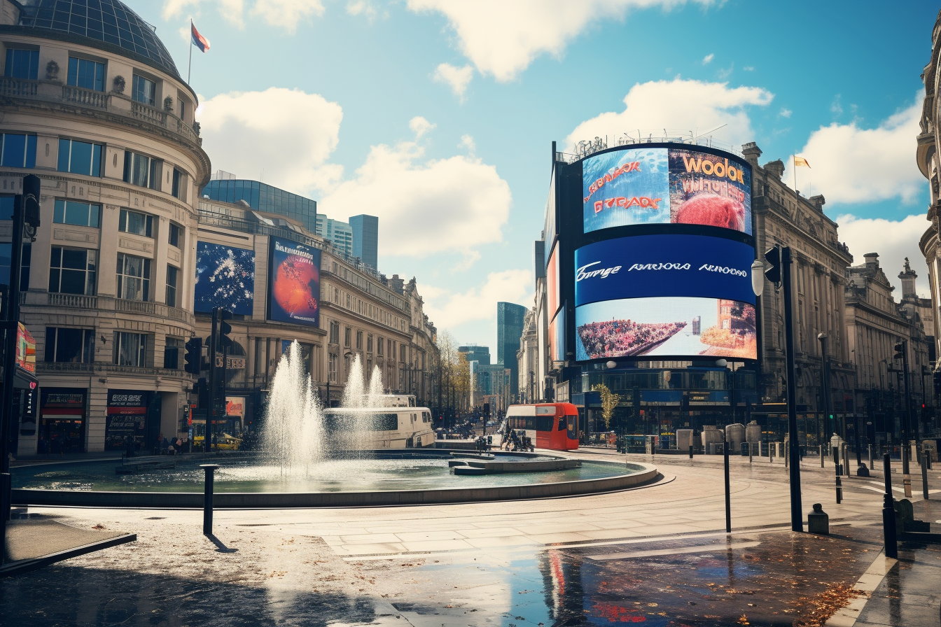 Birmingham City Centre with Roundabout and Billboards