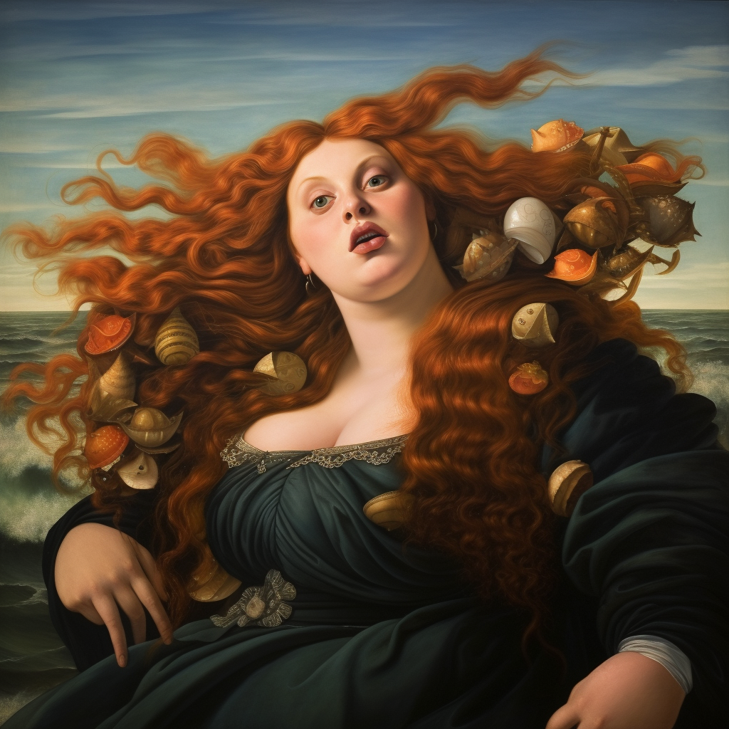 Reimagined Birth of Venus with a Chunky Woman