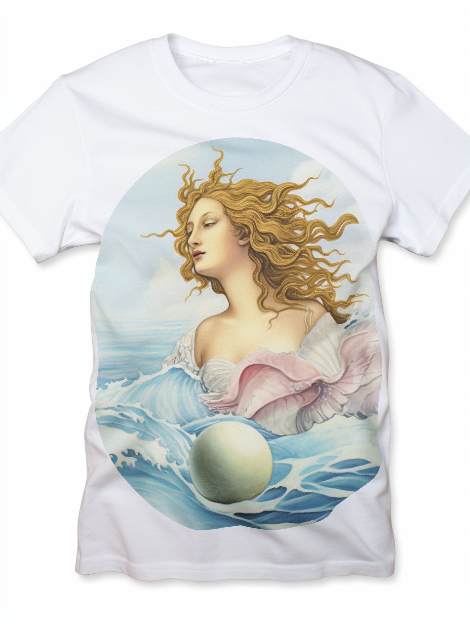 Tee shirt design inspired by the birth of Venus