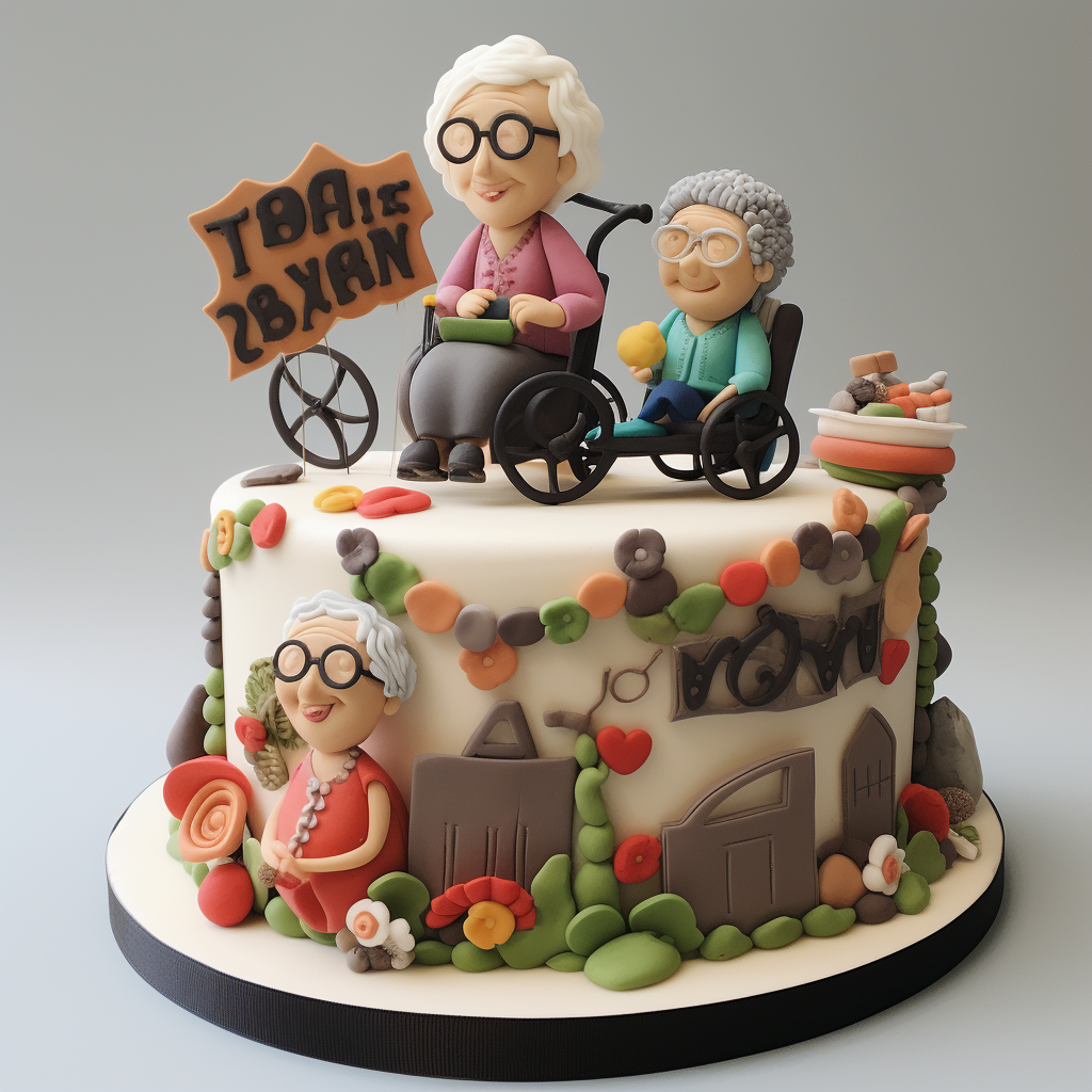 Cartoon style birthday cake for 70-year-old lady