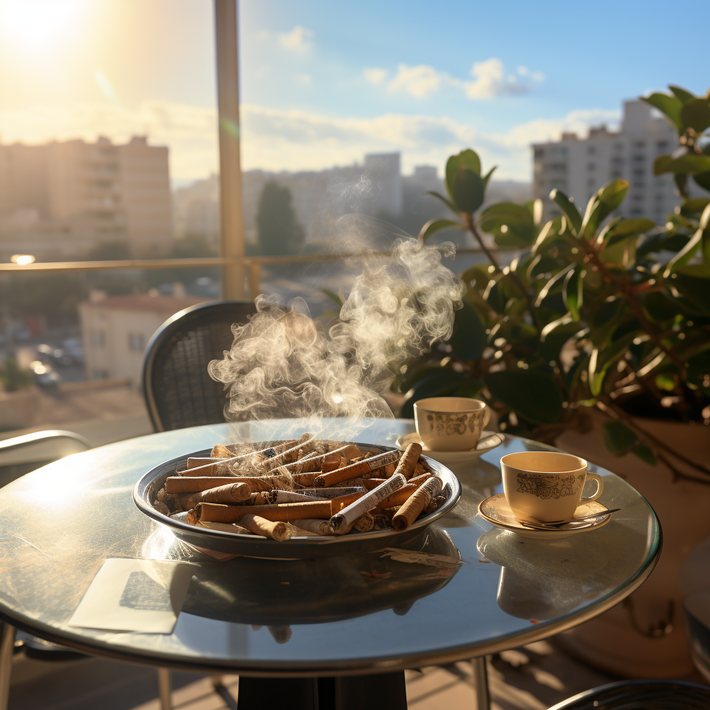 Realistic photo of ashtray with cigarettes