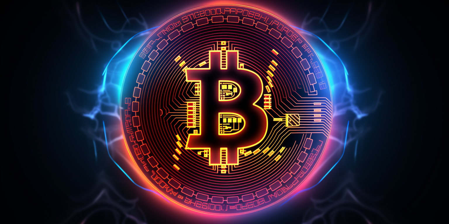 Bitcoin logo on black screen