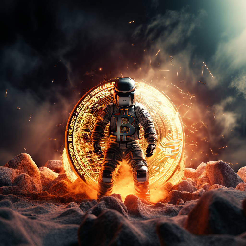 Bitcoin on the Moon: Astronaut with Orange Helmet