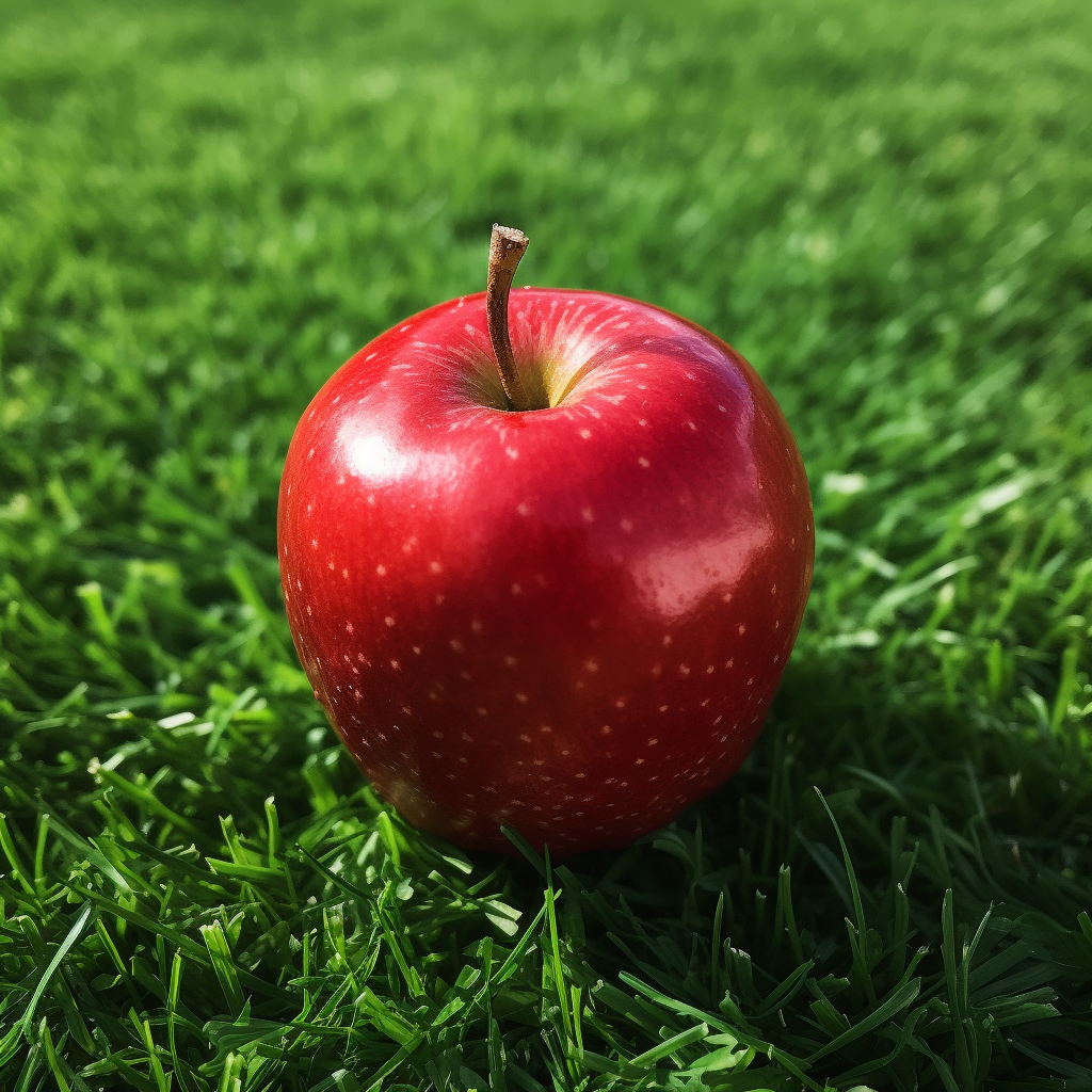 Bitten apple on grass