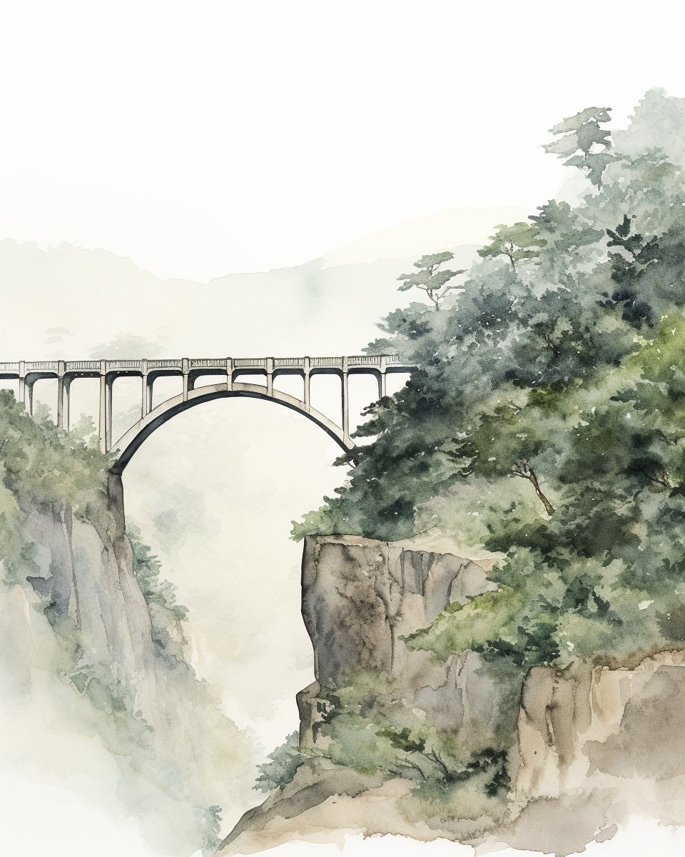 Expressive watercolor sketch of Bixby Bridge