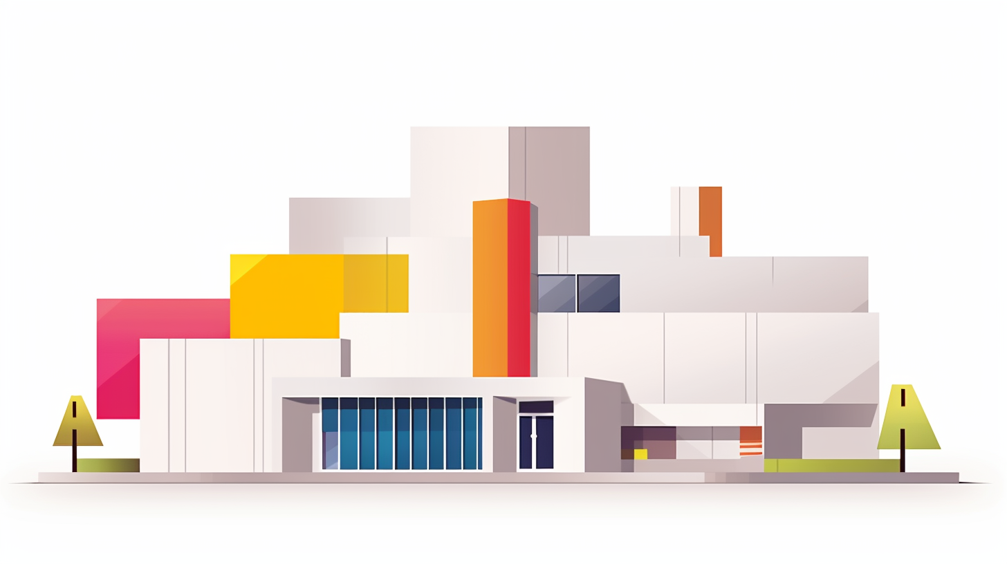 Minimalistic illustration of colorful Bjarke Ingles building