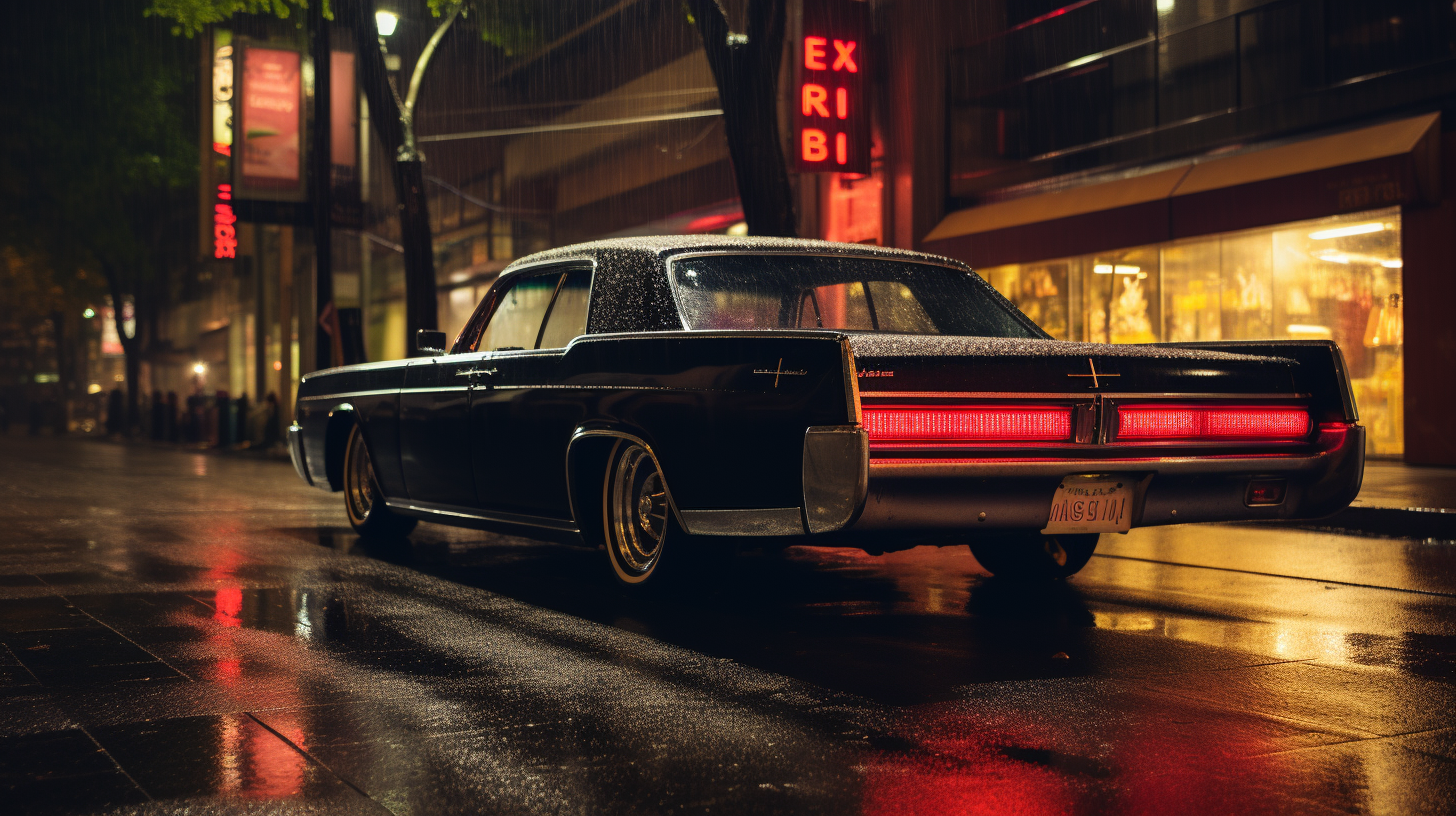 Black 1964 Lincoln Continental in Tokyo Rain