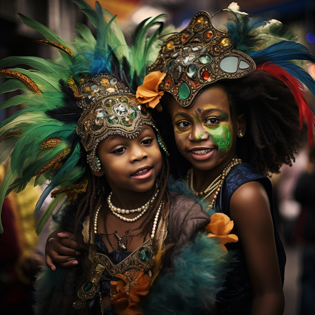 Black African Kids at Vibrant Mardi Gras Event