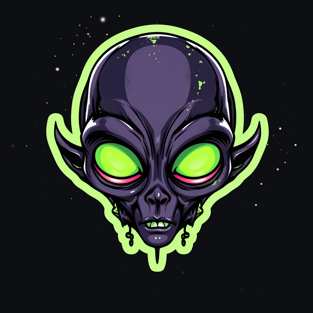 Bold black alien sticker illustration