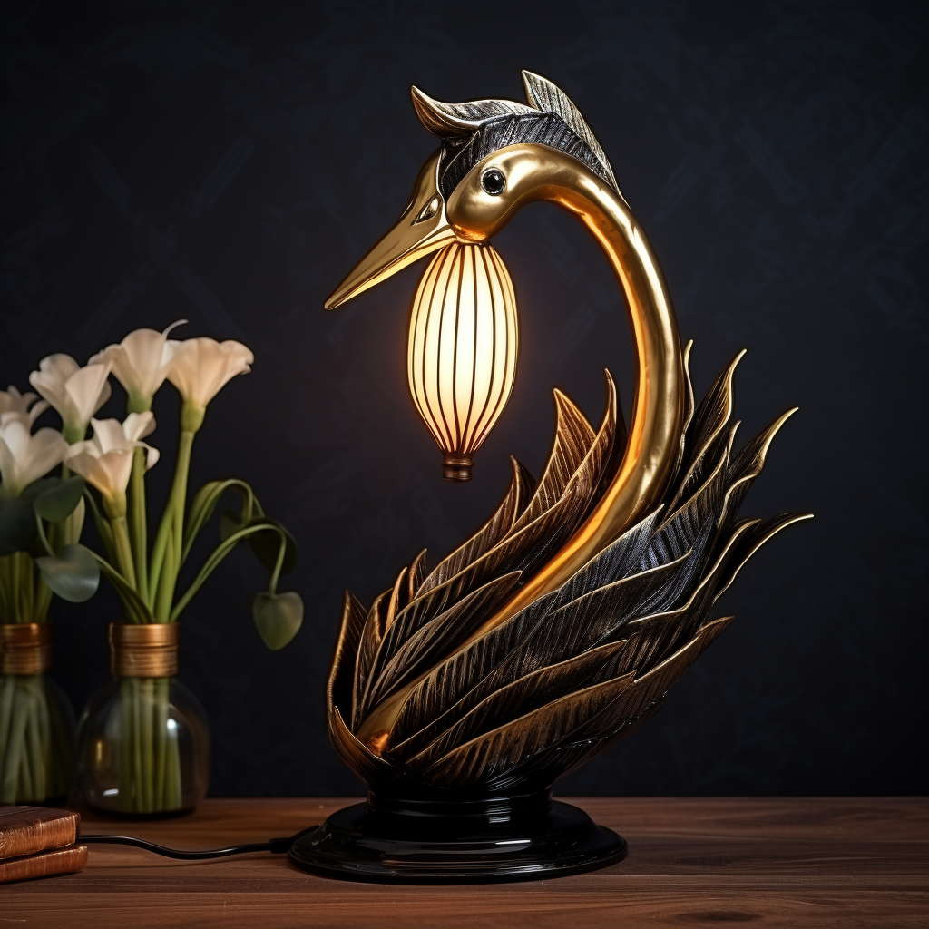 Beautiful black and gold swan lamp