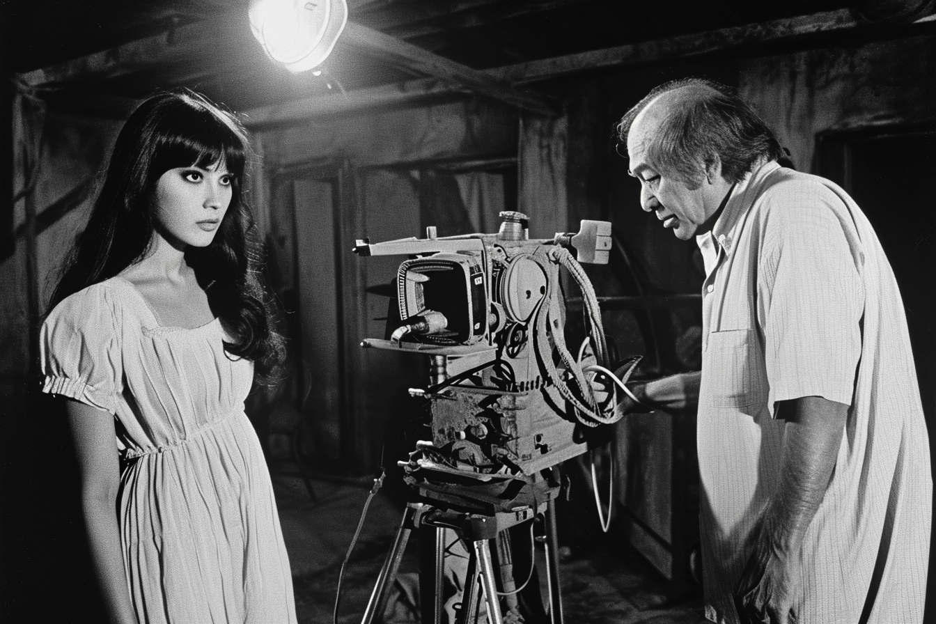 vintage horror movie set with italian director and scary monster