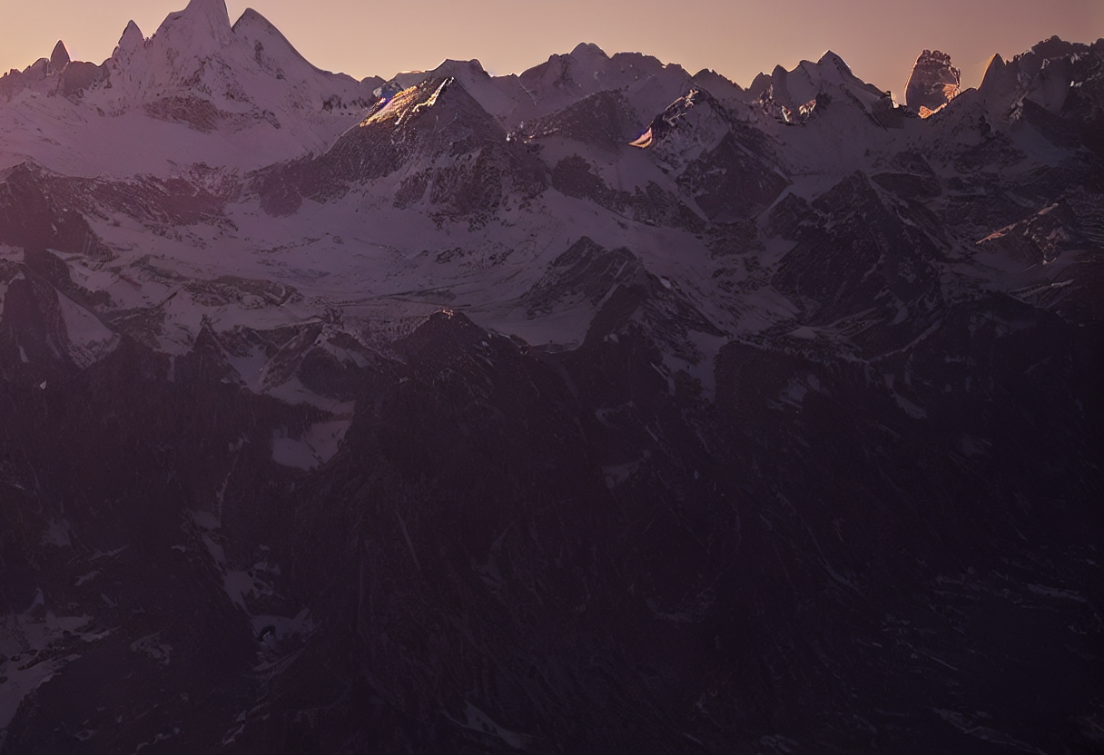 Hot air balloon flying over the Alps at sunrise