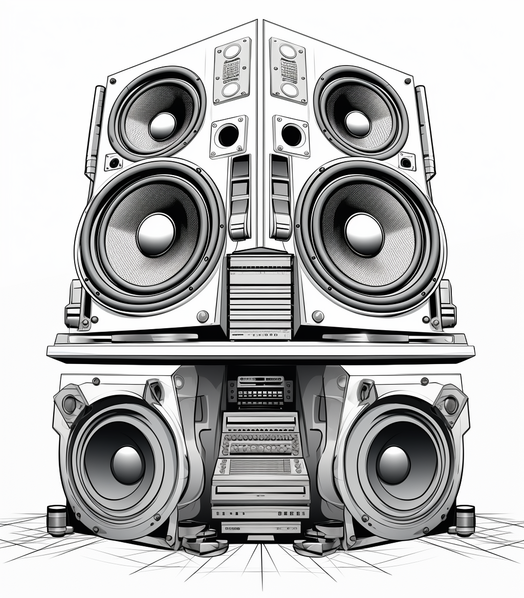 Black and White Illustration Coloring Book Style Speakers