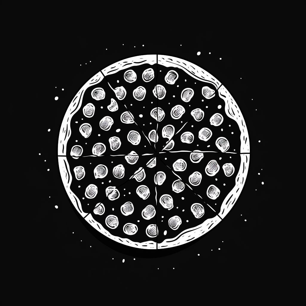 Minimalist black and white pizza slice illustration