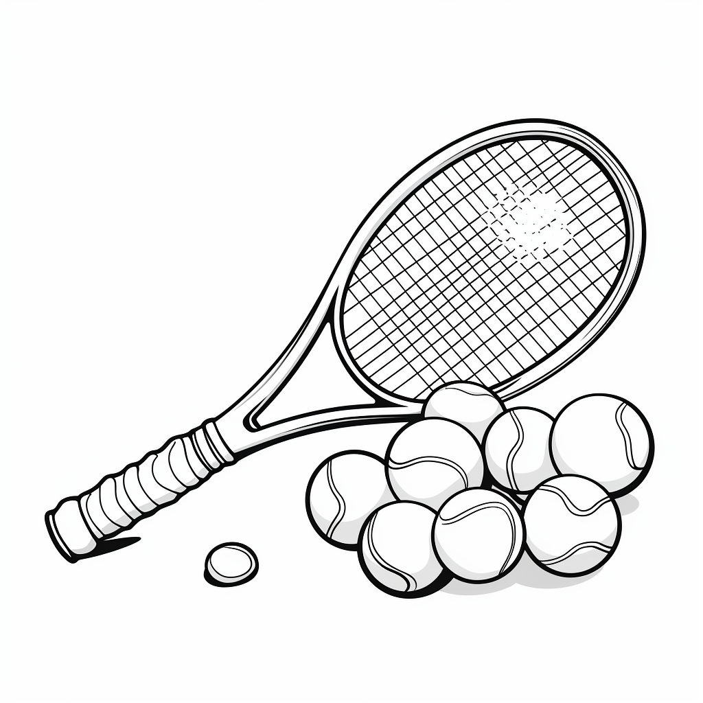 tennis racket ball coloring book style