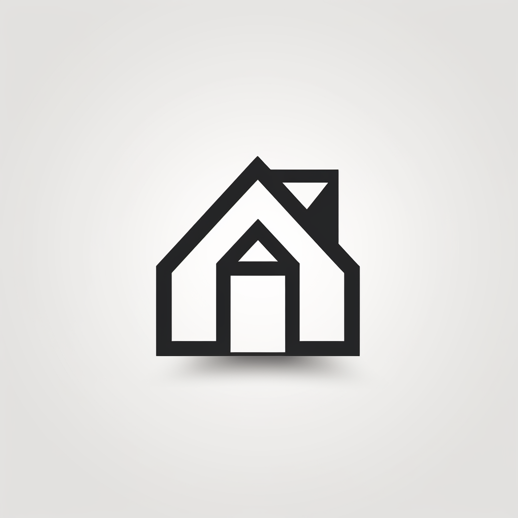 Black and white wireframe icon of a simple home