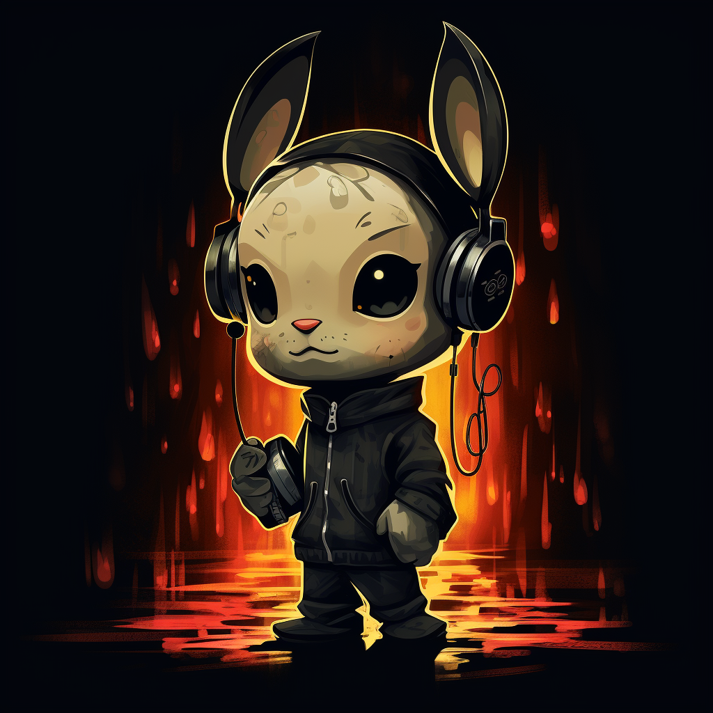 Black Animal Crossing character with headphones listening to music